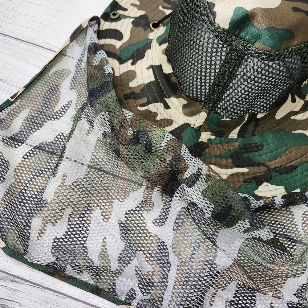 Camouflage Men's Sun Protection Hat w/ Mesh Neck Flap Cover, Wide Brim - Picture 6 of 8